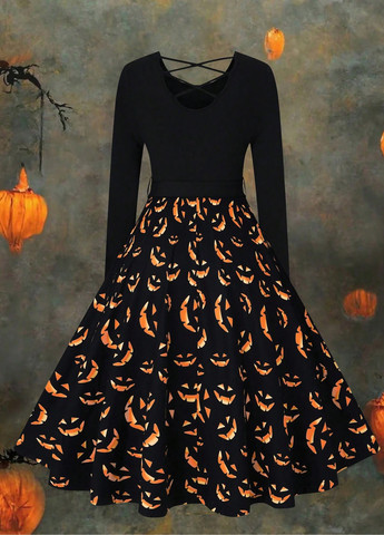 Черное кэжуал платье клеш SHEIN с рисунком