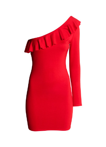 Красное коктейльное платье футляр H&M однотонное