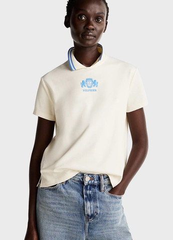 Светло-бежевая женская футболка-поло Tommy Hilfiger с логотипом