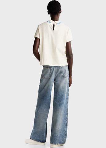 Светло-бежевая женская футболка-поло Tommy Hilfiger с логотипом