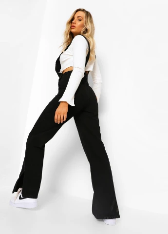 Комбинезон Boohoo комбинезон-брюки однотонный чёрный денил хлопок