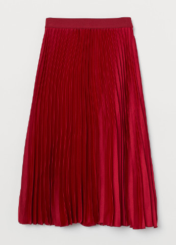 Темно-красная кэжуал однотонная юбка H&M плиссе