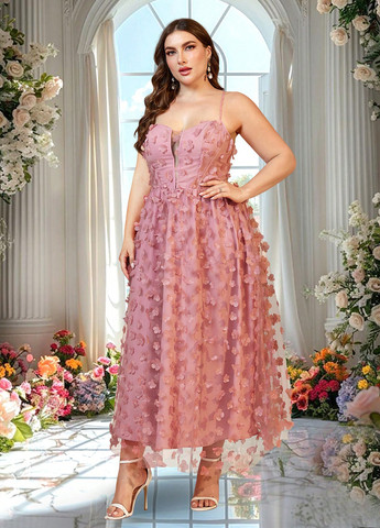 Розовое праздничный платье клеш SHEIN однотонное