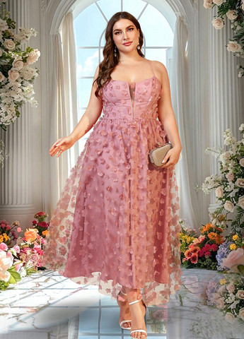 Розовое праздничный платье клеш SHEIN однотонное