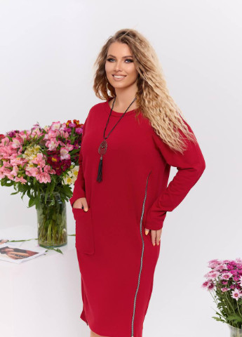 Темно-червона женское свободное платье из двунитки красного цвета 356579 New Trend