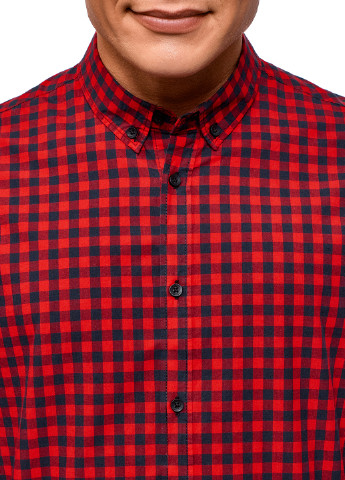 Красная кэжуал рубашка в клетку Oodji с длинным рукавом