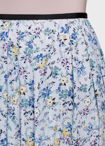 Голубая кэжуал цветочной расцветки юбка Oodji плиссе, клешированная