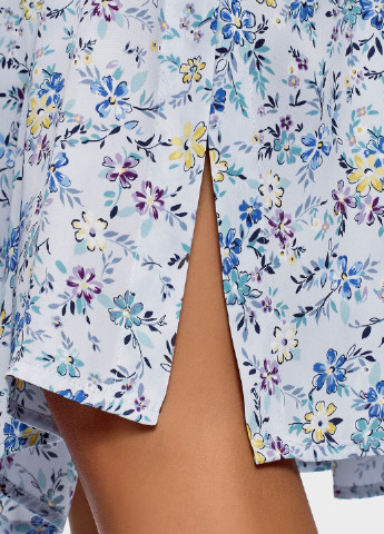 Голубая кэжуал цветочной расцветки юбка Oodji плиссе, клешированная