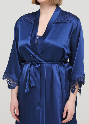 Темно-синій демісезонний комплект (халат, нічна сорочка) My Enjoy
