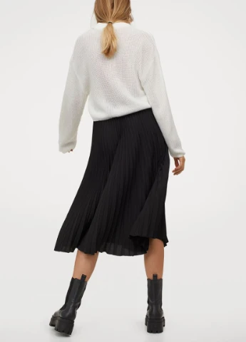 Черная однотонная плиссированная юбка H&M
