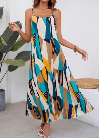 Комбінована кежуал сукня а-силует, плісована SHEIN з геометричним візерунком