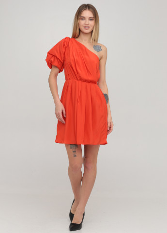 Оранжевое коктейльное платье клеш, на одно плечо Asos однотонное