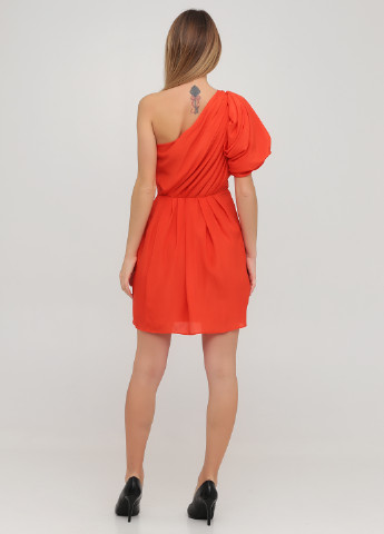 Оранжевое коктейльное платье клеш, на одно плечо Asos однотонное