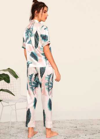 Зеленая всесезон пижама женская palm leaf рубашка + брюки Berni Fashion 58301