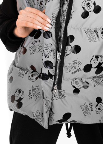 Жилетка жіноча осіння | весняна "Zefir" рефлекторна з принтом Mickey Mouse сіра No Brand персонажеві сірий