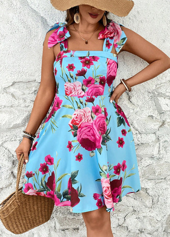 Комбинированное кэжуал платье клеш SHEIN с цветочным принтом