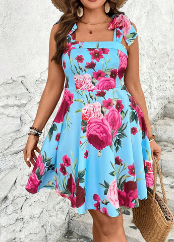 Комбинированное кэжуал платье клеш SHEIN с цветочным принтом