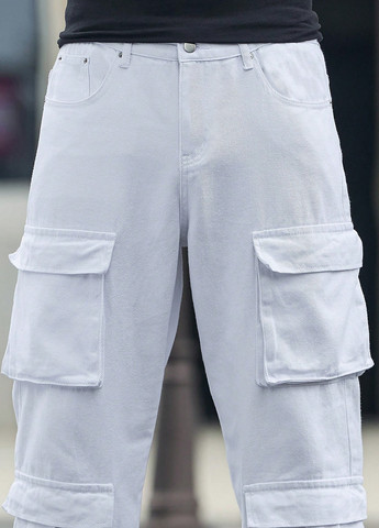 Белые демисезонные прямые джинсы SHEIN