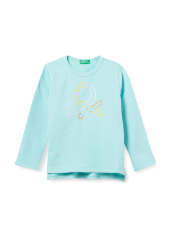 Голубой демисезонный кэжуал лонгслив United Colors of Benetton с рисунком