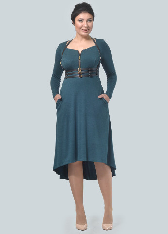 Темно-бірюзова кежуал сукня, сукня в стилі армпір Alika Kruss однотонна
