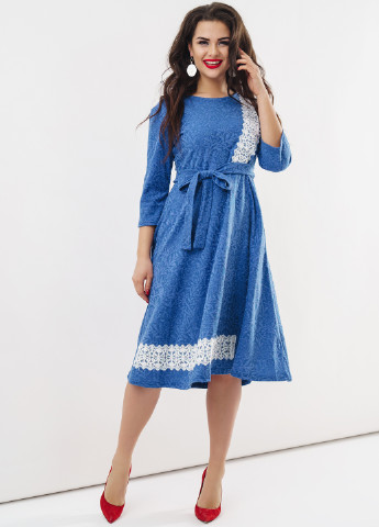 Синя кежуал сукня міді New Style з квітковим принтом