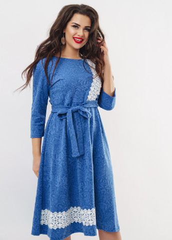 Синее кэжуал платье миди New Style с цветочным принтом