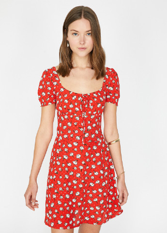 Красное кэжуал платье KOTON с цветочным принтом