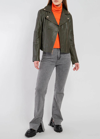 Темно-зеленая демисезонная куртка кожаная косуха Michael Kors