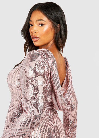 Рожева коктейльна, святковий сукня з відкритою спиною Boohoo однотонна