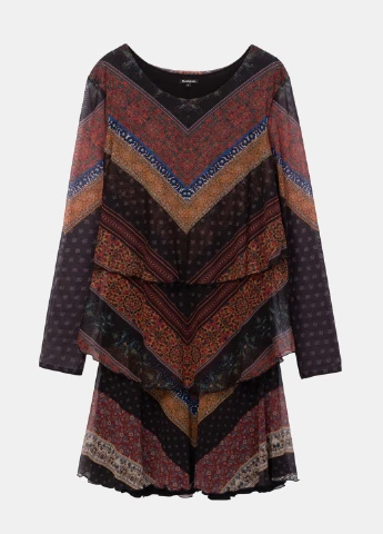 Коричневое кэжуал платье клеш Desigual с орнаментом