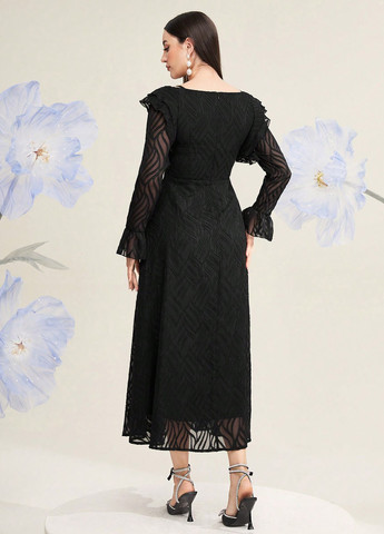 Чорна кежуал, коктейльна сукня кльош SHEIN однотонна