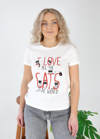 Белая всесезон футболка женская белая надпись с котами X-trap Слегка-зауженная