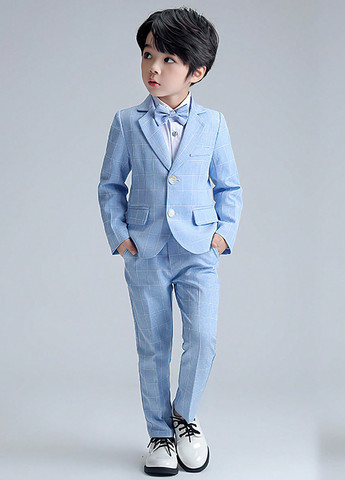 Блакитний демісезонний костюм (піджак, штани, краватка-метелик) трійка SHEIN