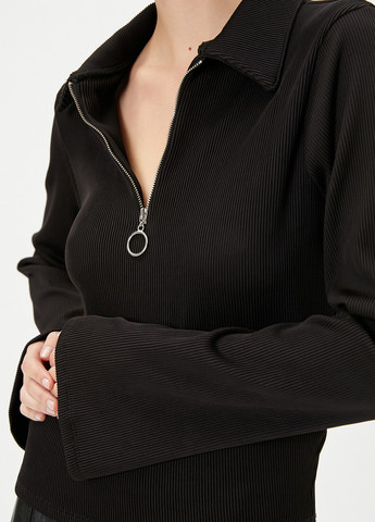 Черная женская футболка-поло KOTON однотонная