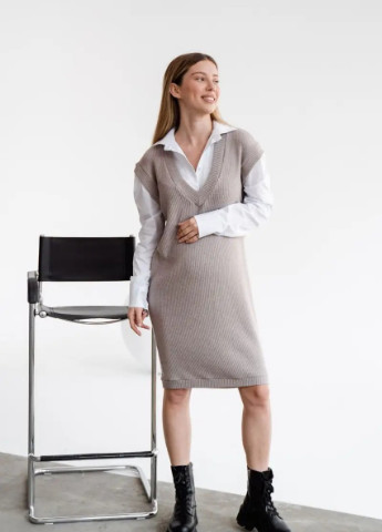 Комбинированное кэжуал вязаное теплое платье рубашка для беременных и кормящих мам трикотажное мокко To Be однотонное