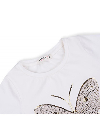 Біла демісезонна футболка дитяча з метеликом з паєток (11055-140g-peach) Breeze