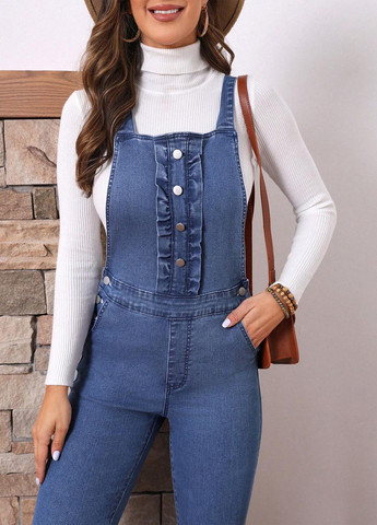 Комбинезон SHEIN комбинезон-брюки однотонный синий денил хлопок, джинс