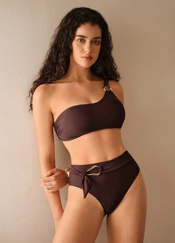 Коричневий літній купальник (ліф, трусики) бандо, роздільний SHEIN