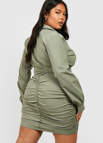 Оливковое коктейльное платье Boohoo однотонное