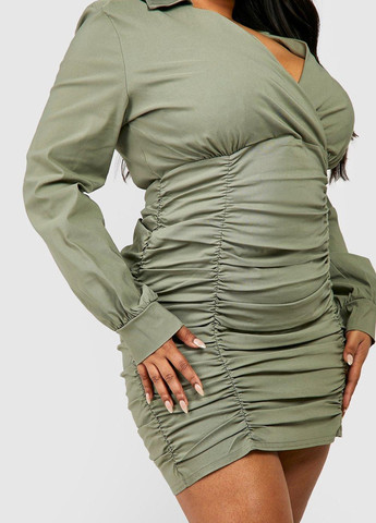 Оливковое коктейльное платье Boohoo однотонное