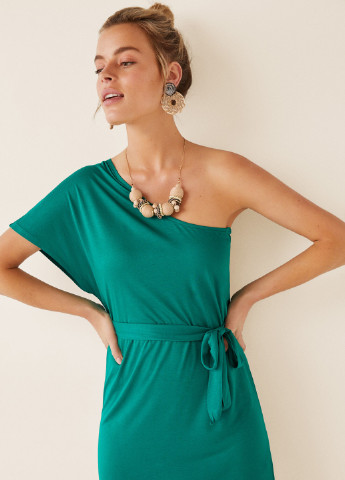 Зеленое кэжуал платье с открытыми плечами Women'secret однотонное