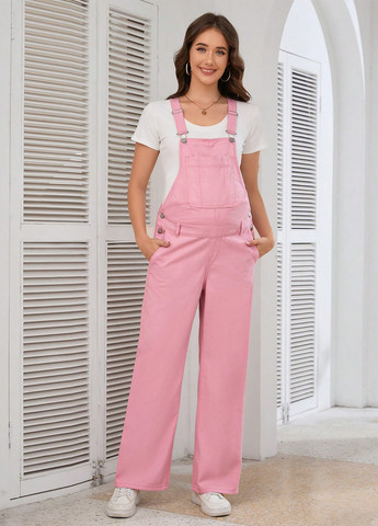 Комбінезон для вагітних SHEIN комбінезон-брюки однотонний світло-рожевий джинсовий бавовна