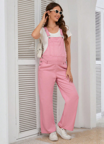 Комбінезон для вагітних SHEIN комбінезон-брюки однотонний світло-рожевий джинсовий бавовна