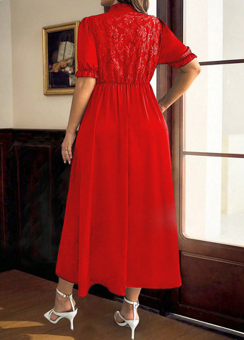 Красное праздничный, вечернее, кэжуал платье клеш SHEIN однотонное