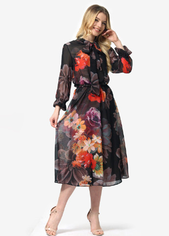 Черное кэжуал платье клеш Lila Kass с цветочным принтом