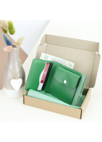 Подарунковий набір жіночий №54 (зелений) гаманець + ключниця + обкладинка на паспорт HandyCover (253447179)