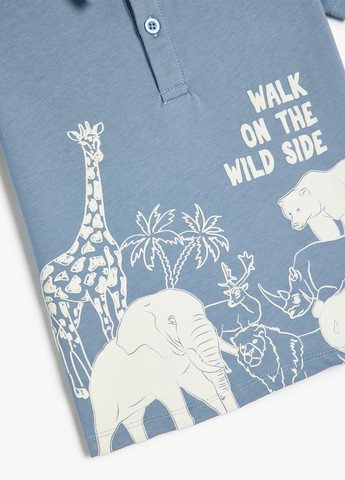 Голубой детская футболка-поло для мальчика KOTON с рисунком