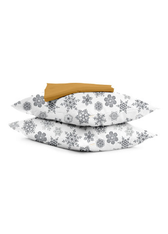 Евро комплект RANFORS MUSTARD SNOWFLAKES GREY (пододеяльник 200х220 см, простынь 180х200х20 см, наволочка 2 шт 50х70 см) Cosas (251413664)