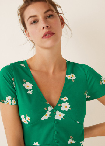 Зеленое кэжуал платье клеш Women'secret с цветочным принтом