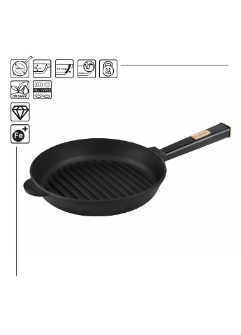 Чугунная сковорода гриль Optima-Black 280 х 50 мм Brizoll (255190737)
